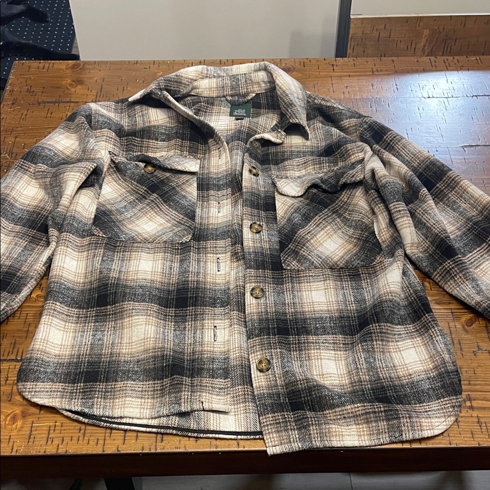 wild fable Plaid Button-Down Jacket - Cream, Black & Tan
